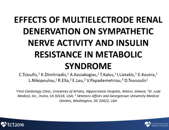 TCT 764: Effects of Multielectrode Renal Denervation on Sympathetic Nerve Activity and Insulin Resistance in Metabolic Syndrome