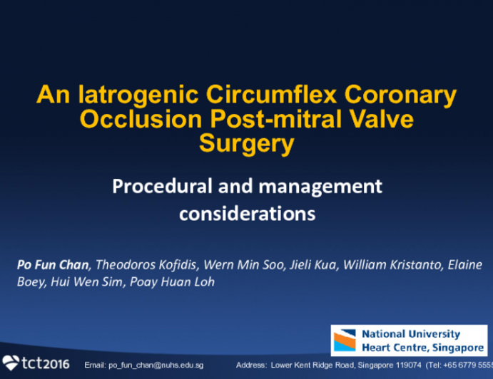 TCT 1033: An Iatrogenic Circumflex Coronary Occlusion Post-Mitral Valve Surgery: Procedural and Management Considerations