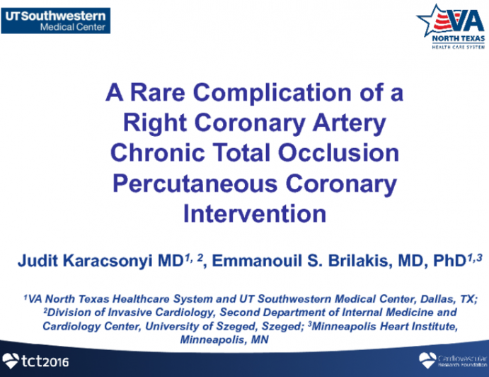 TCT 1418: Right Coronary Artery Chronic Total Occlusion Percutaneous Coronary Intervention with a Rare Complication