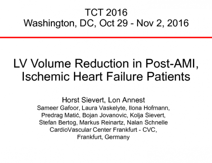 LV Volume Reduction in Post-AMI, Ischemic Heart Failure Patients