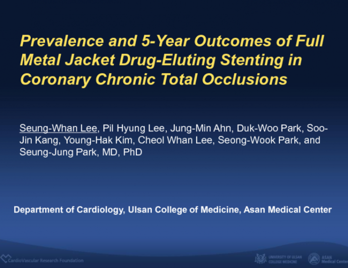 TCT 276: Prevalence and 5-Year Outcomes of Full Metal Jacket Drug-Eluting Stenting for Coronary Chronic Total Occlusion