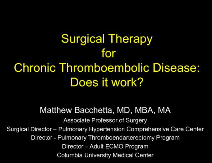 Surgical Therapy for Chronic Pulmonary Thromboembolic Disease: Does it Work?