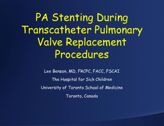 PA Stenting During Transcatheter Pulmonary Valve Replacement Procedures