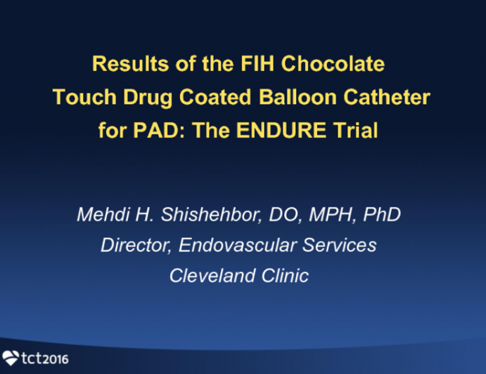 Results of the FIH Chocolate Touch Drug Coated Balloon Catheter for PAD: The ENDURE Trial