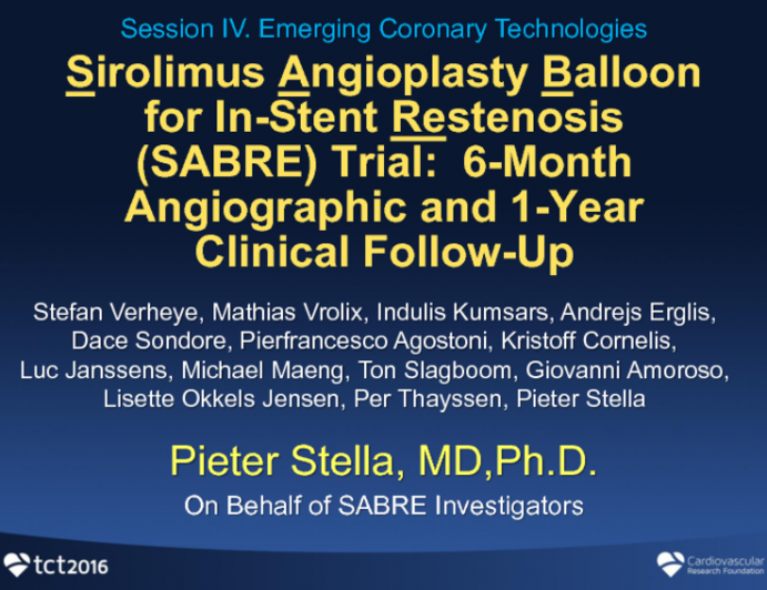 Sirolimus Angioplasty Balloon for In-Stent Restenosis (SABRE) Trial: 6-Month Angiographic and 1-Year Clinical Follow Up