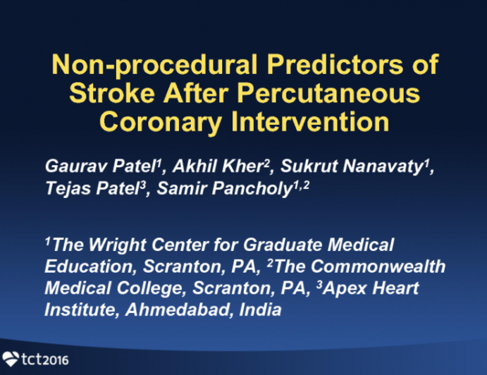 TCT 251: Non-procedural Predictors of Stroke After Percutaneous Coronary Intervention