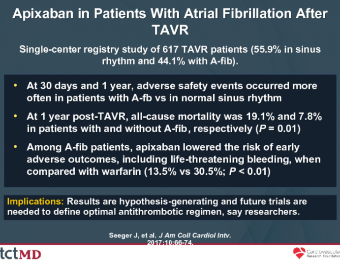 Apixaban in Patients With Atrial Fibrillation After TAVR