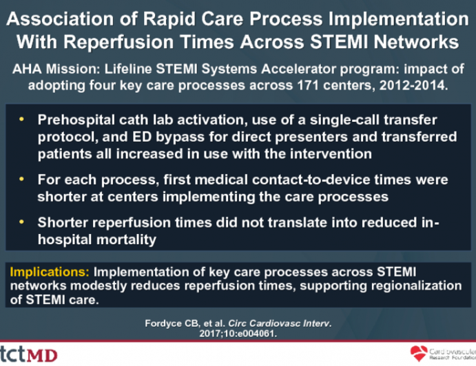 Association of Rapid Care Process Implementation With Reperfusion Times Across STEMI Networks