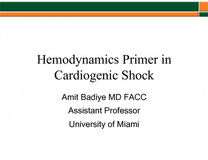 Hemodynamics Primer in Cardiogenic Shock