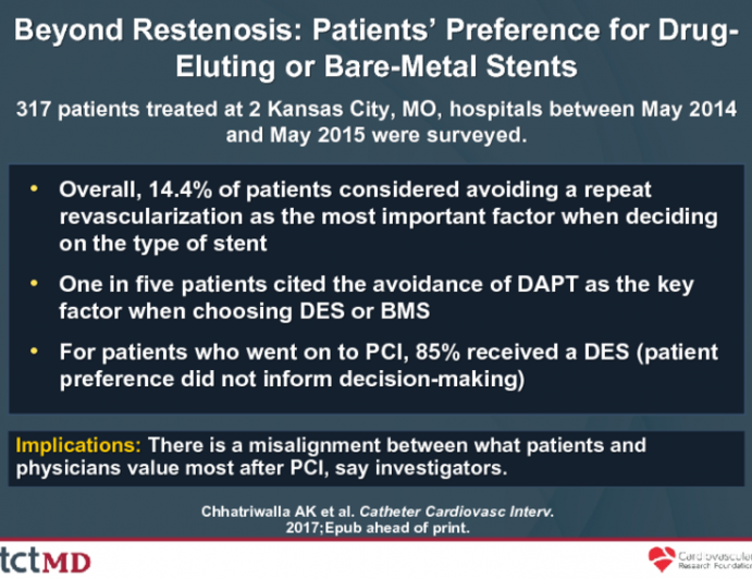 Beyond Restenosis: Patients’ Preference for Drug-Eluting or Bare-Metal Stents