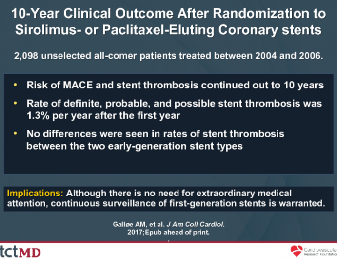 10-Year Clinical Outcome After Randomization to Sirolimus- or Paclitaxel-Eluting Coronary stents