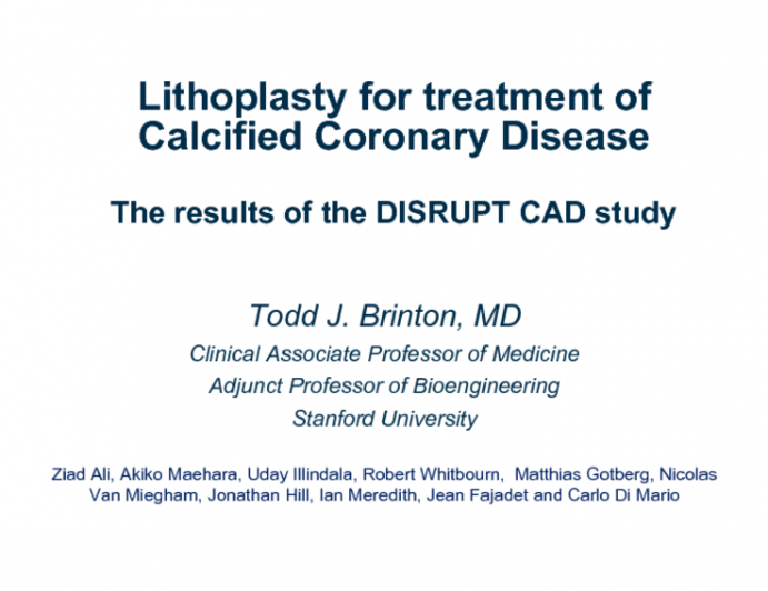 Lithoplasty for treatment of Calcified Coronary Disease: The results of the DISRUPT CAD study 
