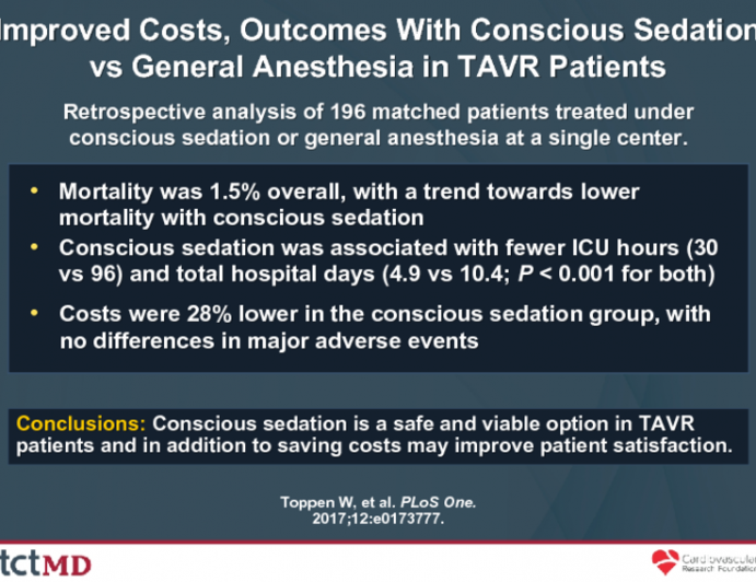 Improved Costs, Outcomes With Conscious Sedation vs General Anesthesia in TAVR Patients