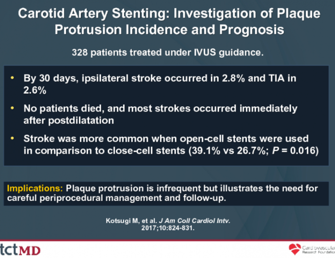 Carotid Artery Stenting: Investigation of Plaque Protrusion Incidence and Prognosis