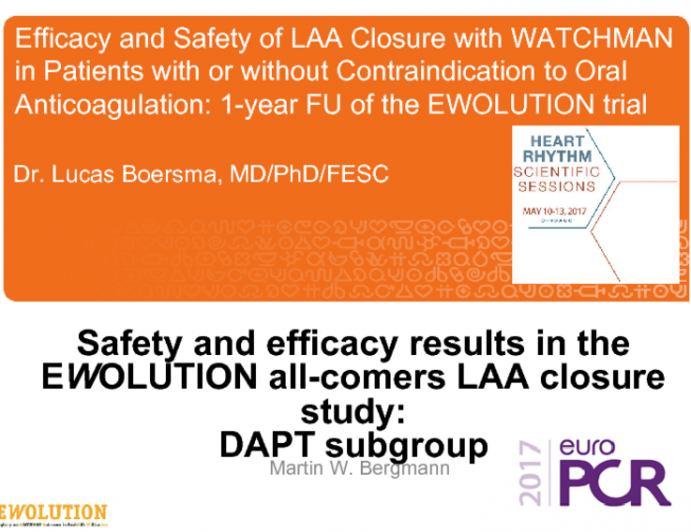 Efficacy and Safety of LAA Closure with WATCHMAN in Patients with or without Contraindication to Oral Anticoagulation: 1-year FU of the EWOLUTION trial