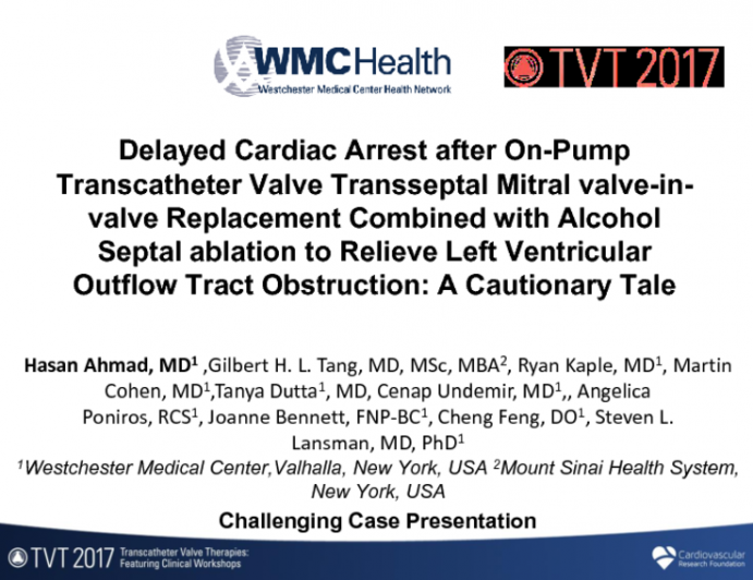 Delayed Cardiac Arrest After On-Pump Transcatheter Valve Trans-septal Mitral Valve-in-Valve Replacement Combined With Alcohol Septal Ablation to Relieve Left Ventricular Outflow Tract Obstruction: A Cautionary Tale