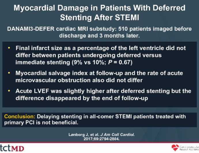 Myocardial Damage in Patients With Deferred Stenting After STEMI