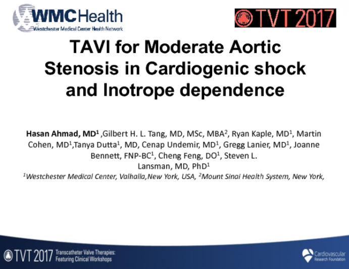 TAVI for Moderate Aortic Stenosis in Cardiogenic Shock and Inotrope Dependence