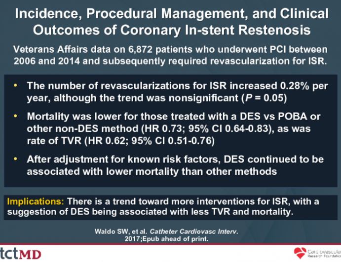 Incidence, Procedural Management, and Clinical Outcomes of Coronary In-stent Restenosis