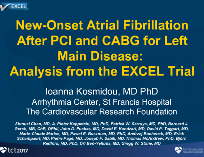 TCT 80: Incidence, Predictors, and Outcomes of New-Onset Atrial Fibrillation and Flutter After PCI or CABG for Left Main Disease: Analysis From the EXCEL Trial