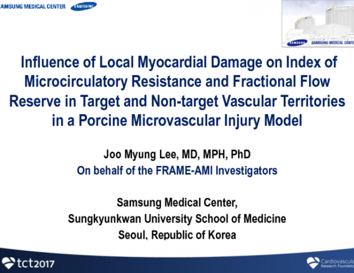 TCT 71: Influence of Local Myocardial Damage on Index of Microcirculatory Resistance and Fractional Flow Reserve in Target and Non-target Vascular Territories in a Porcine Microvascular Injury Model