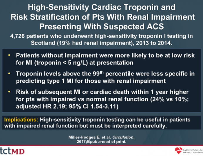 High-Sensitivity Cardiac Troponin and Risk Stratification of Pts With Renal Impairment Presenting With Suspected ACS