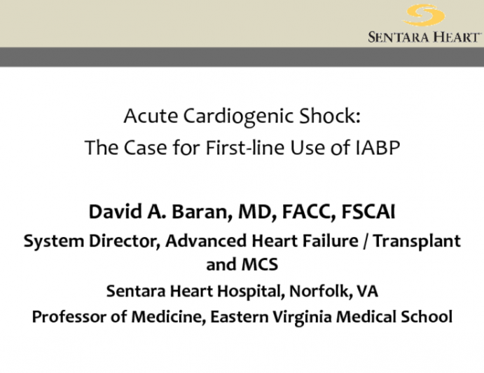 Acute Cardiogenic Shock: The Case for First-line Use of IABP