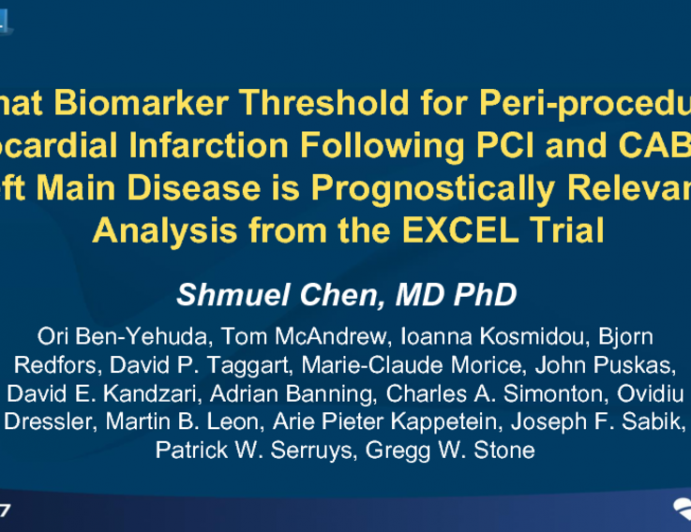 TCT 79: What Biomarker Threshold for Periprocedural Myocardial Infarction Following PCI and CABG in Left Main Disease is Prognostically Relevant? Analysis from the EXCEL Trial