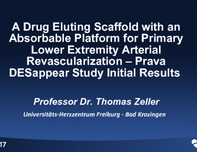 Drug Eluting Scaffold With an Absorbable Platform for Primary Lower Extremity Arterial Revascularization – DESappear Study Initial Results