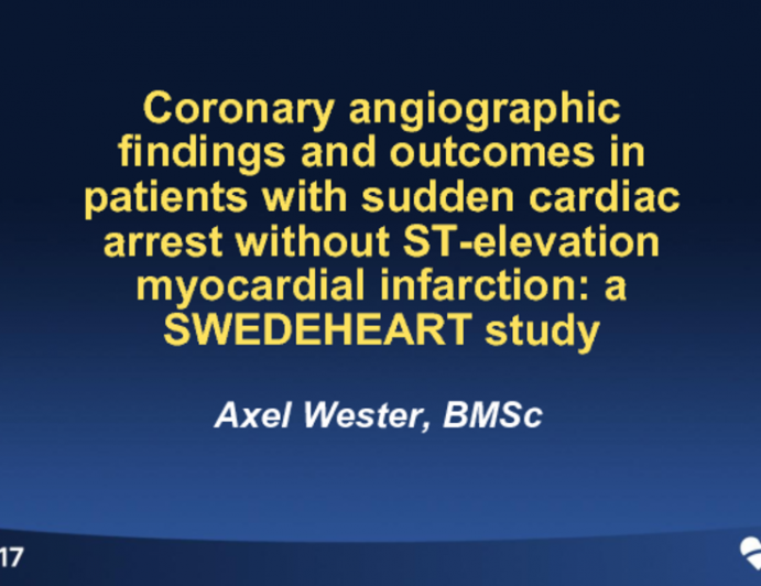 TCT 2: Coronary Angiographic Findings and Outcomes in Patients With Sudden Cardiac Arrest Without ST-Elevation Myocardial Infarction - A SWEDEHEART Study