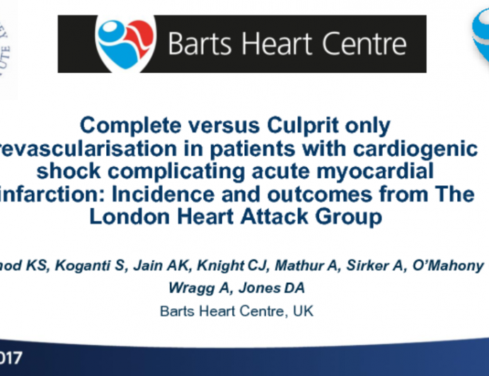 TCT 97: Culprit Lesion vs Multi-Vessel Intervention in Patients With Cardiogenic Shock Complicating Myocardial Infarction: Incidence and Outcomes From the London Heart Attack Group