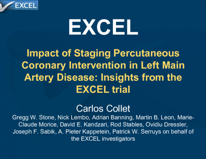 TCT 82: Impact of Staging Percutaneous Coronary Intervention in Left Main Artery Disease: Insights from the EXCEL Trial