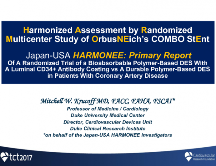 HARMONEE: A Randomized Trial of a Bioabsorbable Polymer-Based DES With a Luminal CD34+ Antibody Coating vs a Durable Polymer-Based DES in Patients With Coronary Artery Disease
