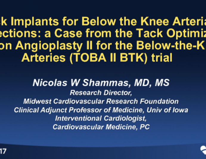 Tack Implants for Below the Knee Arterial Dissections: a Case From the Tack Optimized Balloon Angioplasty II for the Below-the-Knee Arteries (TOBA II BTK) Trial