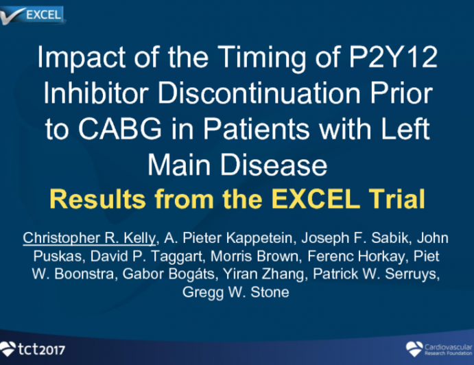 TCT 75: Impact of the Timing of P2Y12 Inhibitor Discontinuation Prior to CABG in Patients With Left Main Disease: Results from the EXCEL Trial