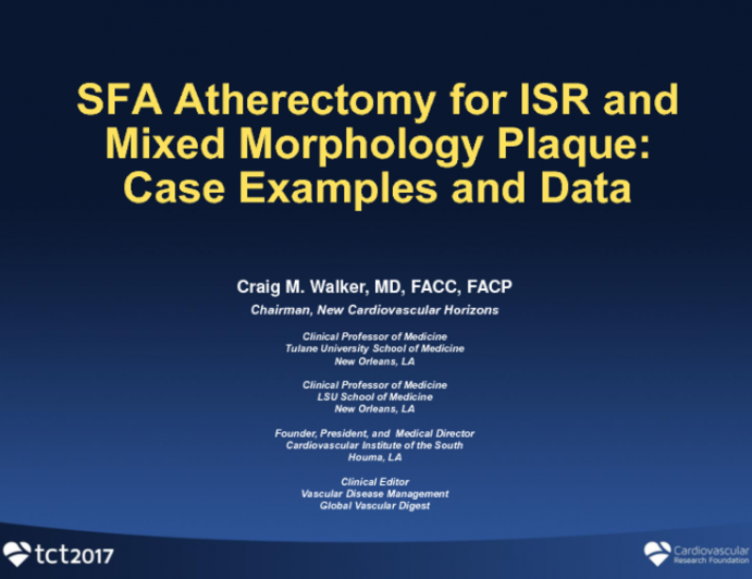 SFA Atherectomy for ISR and Mixed Morphology Plaque: Case Examples and Data