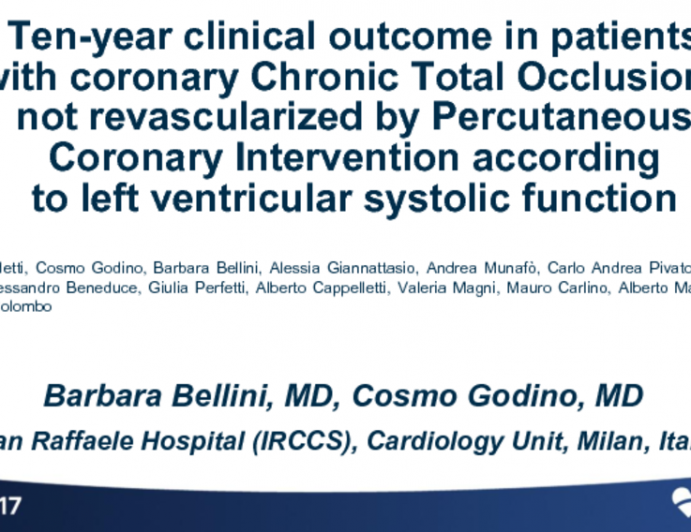 TCT 20: Ten-year Clinical Outcome in Patients With Coronary Chronic Total Occlusions not Revascularized by Percutaneous Coronary Intervention According to Left Ventricle Systolic Function