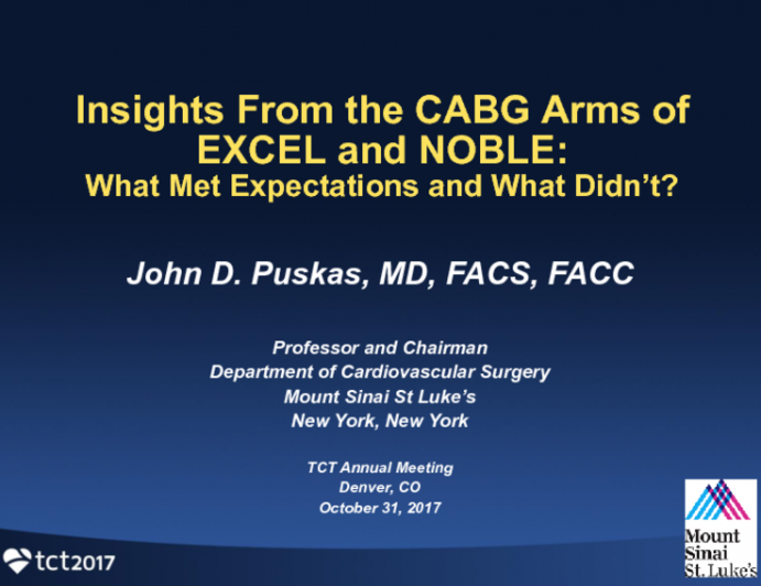 Insights From the CABG Arms in EXCEL and NOBLE: What Met Expectations, What Didn't?