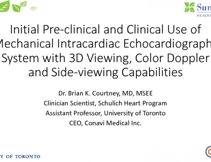 TCT 104: Initial Pre-clinical and Clinical Use of Mechanical Intracardiac Echocardiography System With 3D Viewing, Color Doppler, and Side-Viewing Capabilities