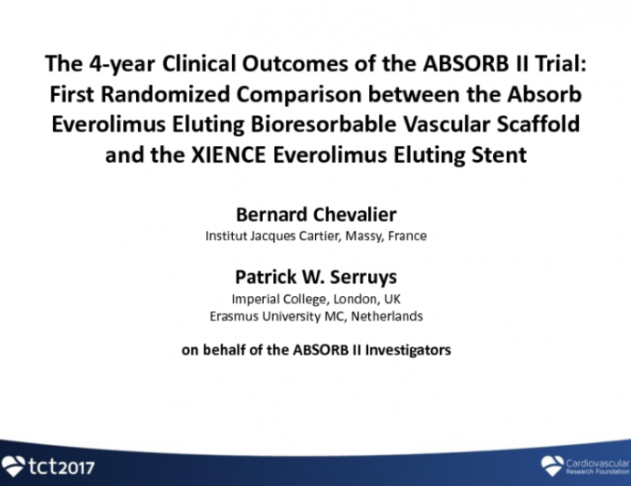 ABSORB II: 4-Year Outcomes From a Randomized Trial of a Bioresorbable Scaffold vs a Metallic DES in Patients With Coronary Artery Disease