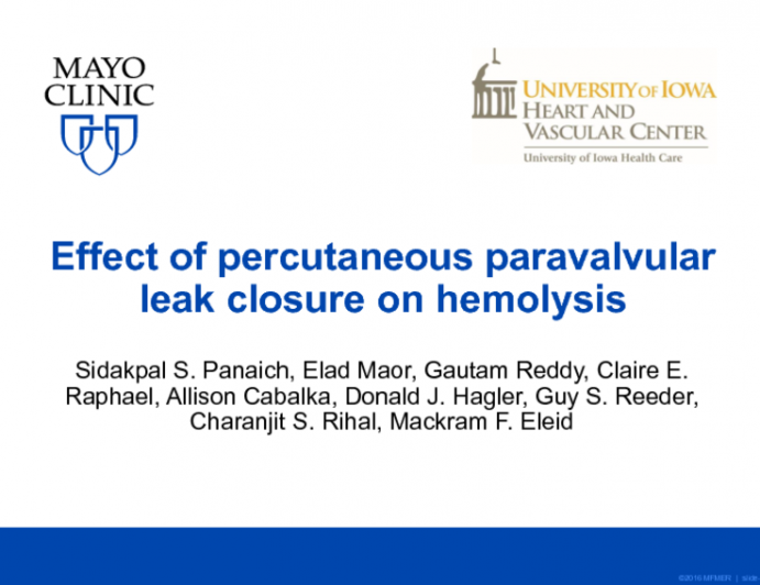 TCT 33: Effect of Percutaneous Paravalvular Leak Closure on Hemolysis