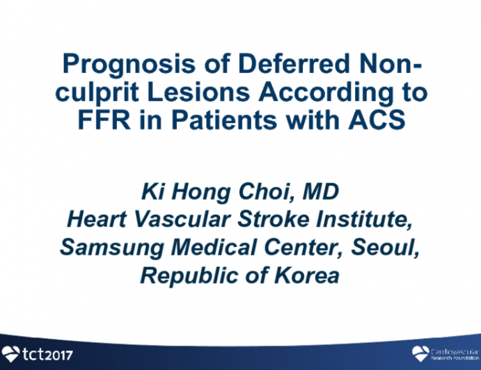 TCT 66: Prognosis of Deferred Non-culprit Lesions According to Fractional Flow Reserve in Patients With Acute Coronary Syndrome