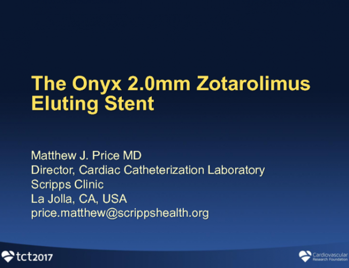 Small Vessel Stenting Snapshot 1: The Onyx 2.0 Zotarolimus-Eluting Stent