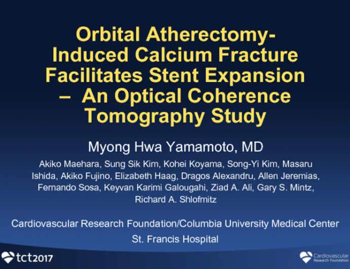 TCT 26: Orbital Atherectomy Induced Calcium Fracture Facilitates Stent Expansion - An Optical Coherence Tomography Study