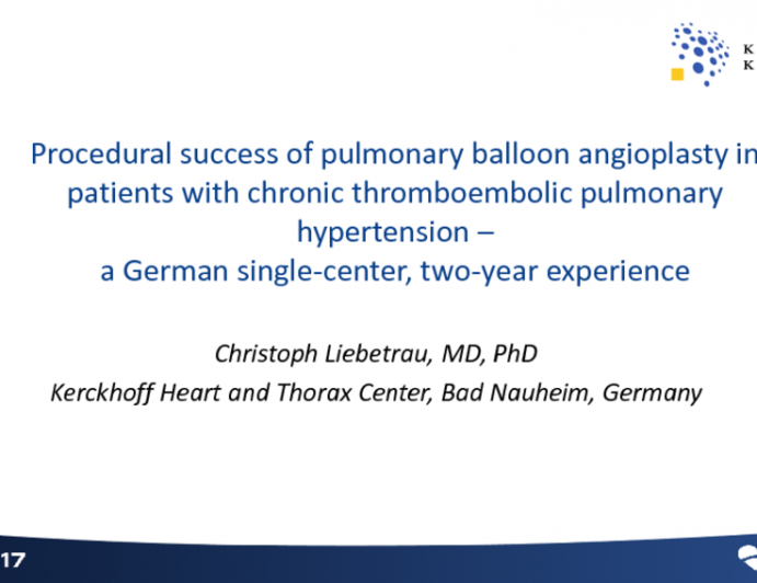 TCT 64: Procedural Success of Pulmonary Balloon Angioplasty in Patients With Chronic Thromboembolic Pulmonary Hypertension – a German Single-Centre, Two-Year Experience