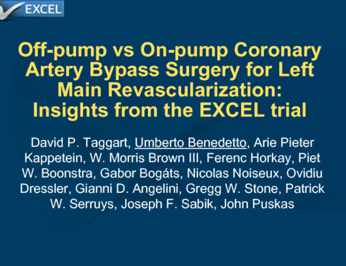 TCT 73: Off-Pump versus On-Pump Coronary Artery Bypass Surgery for Left Main Revascularization: Insights From the EXCEL Trial