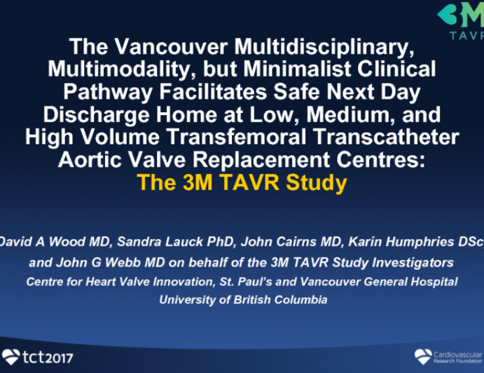 Featured Lecture: The Vancouver Multidisciplinary, Multimodality, but Minimalist Clinical Pathway Facilitates Safe Next Day Discharge Home at Low, Medium, and High Volume Transcatheter Aortic Valve Replacement Centres: the 3M TAVR Study