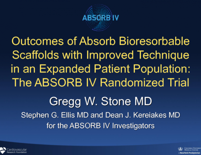 ABSORB IV: 30-Day Outcomes From a Randomized Trial of a Bioresorbable Scaffold vs a Metallic DES in Patients With Coronary Artery Disease