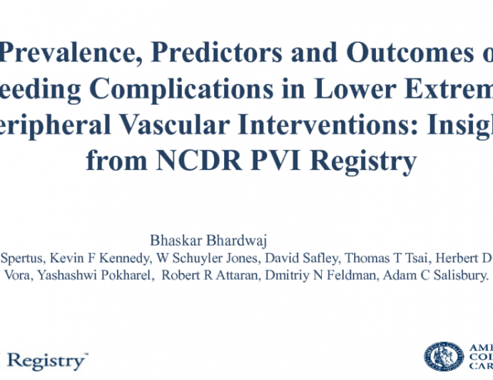 TCT 59: Prevalence, Predictors, and Outcomes of Bleeding Complications in Peripheral Vascular Interventions for Lower Extremities: Insights From the NCDR PVI Registry
