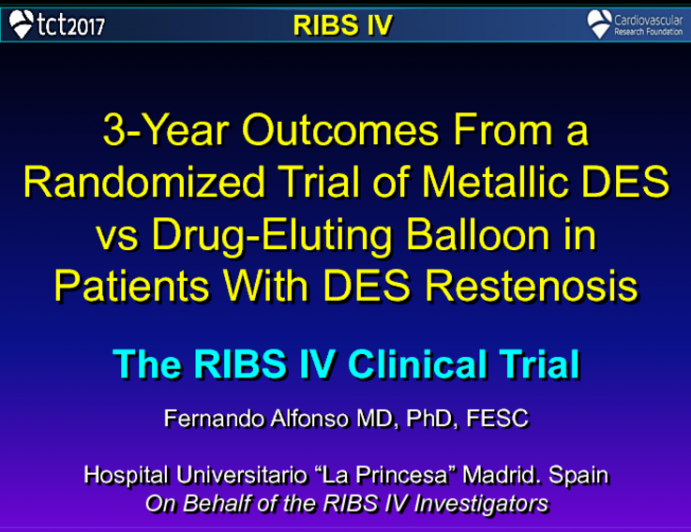 RIBS IV: 3-Year Outcomes From a Randomized Trial of a Metallic DES vs a Drug-Eluting Balloon in Patients With DES Restenosis